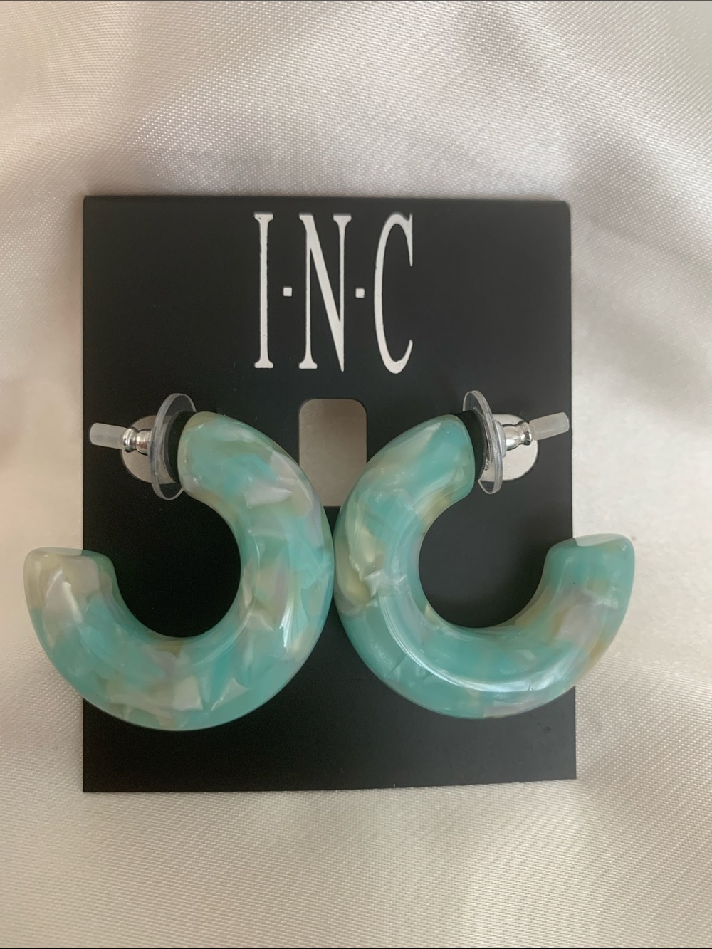 INC International Concepts Marbled Aqua Resin Hoop Earrings